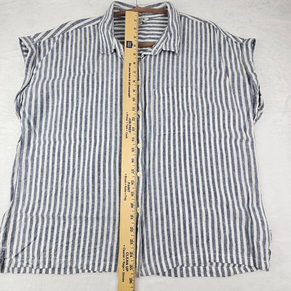 Orvis Linen Shirt Large Womens Striped Blue White Button Up Boxy Boho Lagenlook - Picture 8 of 16